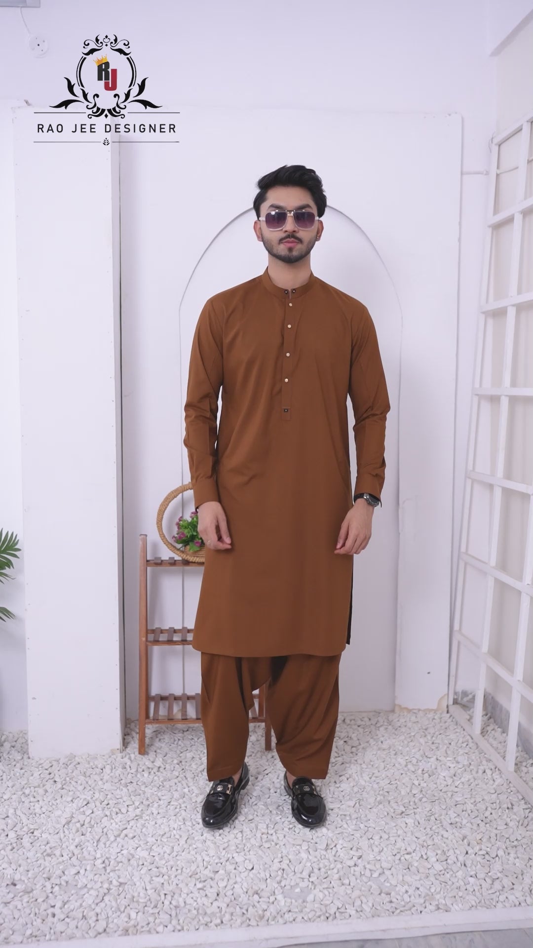 Rust Orange Designed Men's Kameez Shalwar RJ-KS616