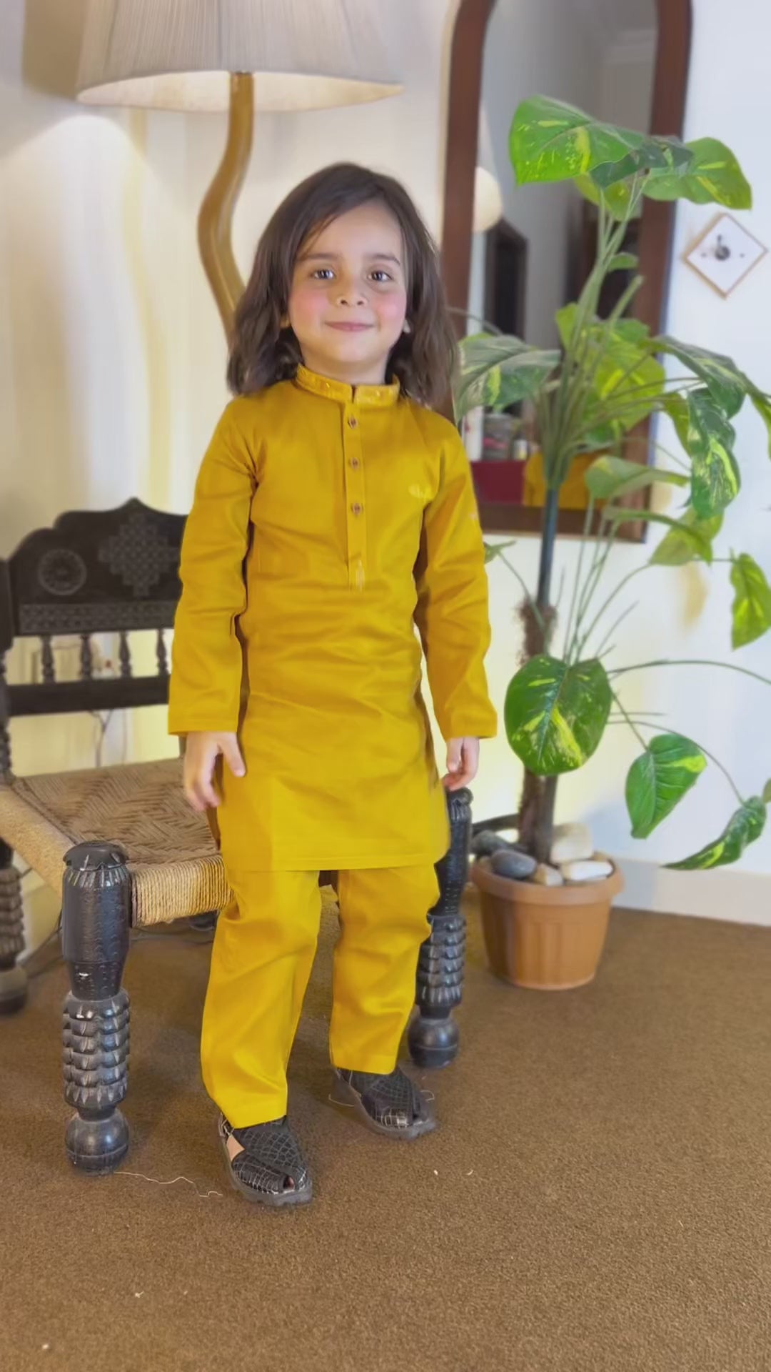 Bronze Gold Cambric Cotton Boy's Kurta Pajama RJ-KIDS219