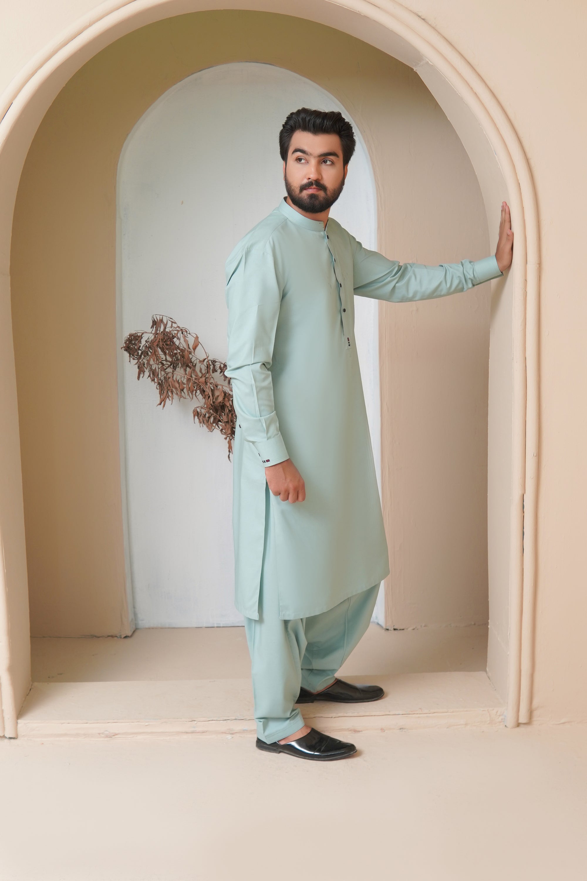 Mint Grey Mens Kameez Shalwar RJ-KS583