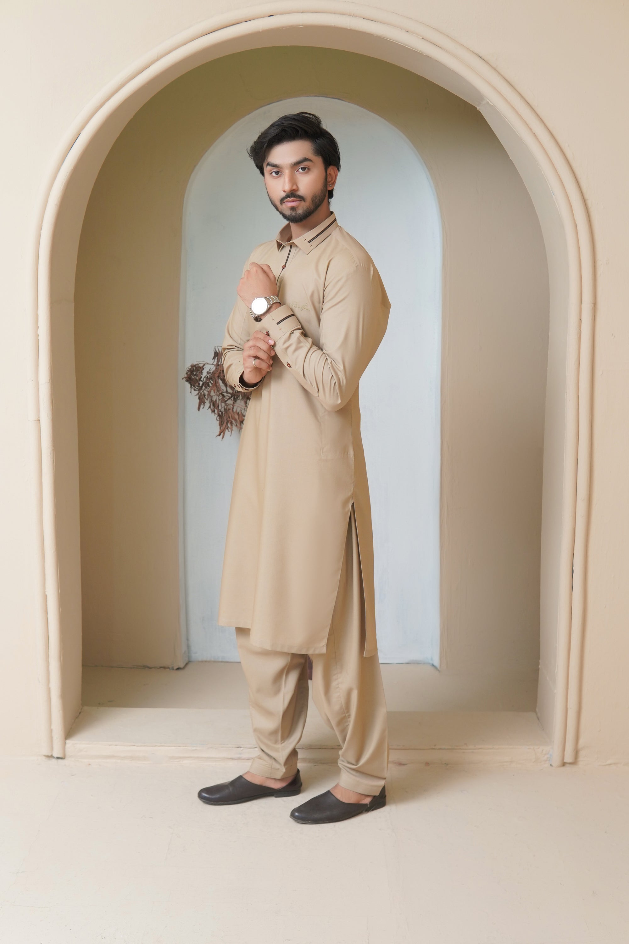 Warm Beige Mens Kameez Shalwar RJ-KS581