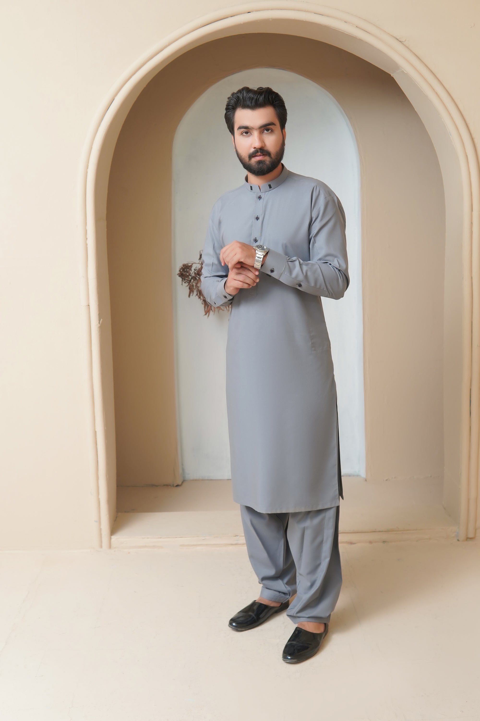 Stone Grey Mens Kameez Shalwar RJ-KS587