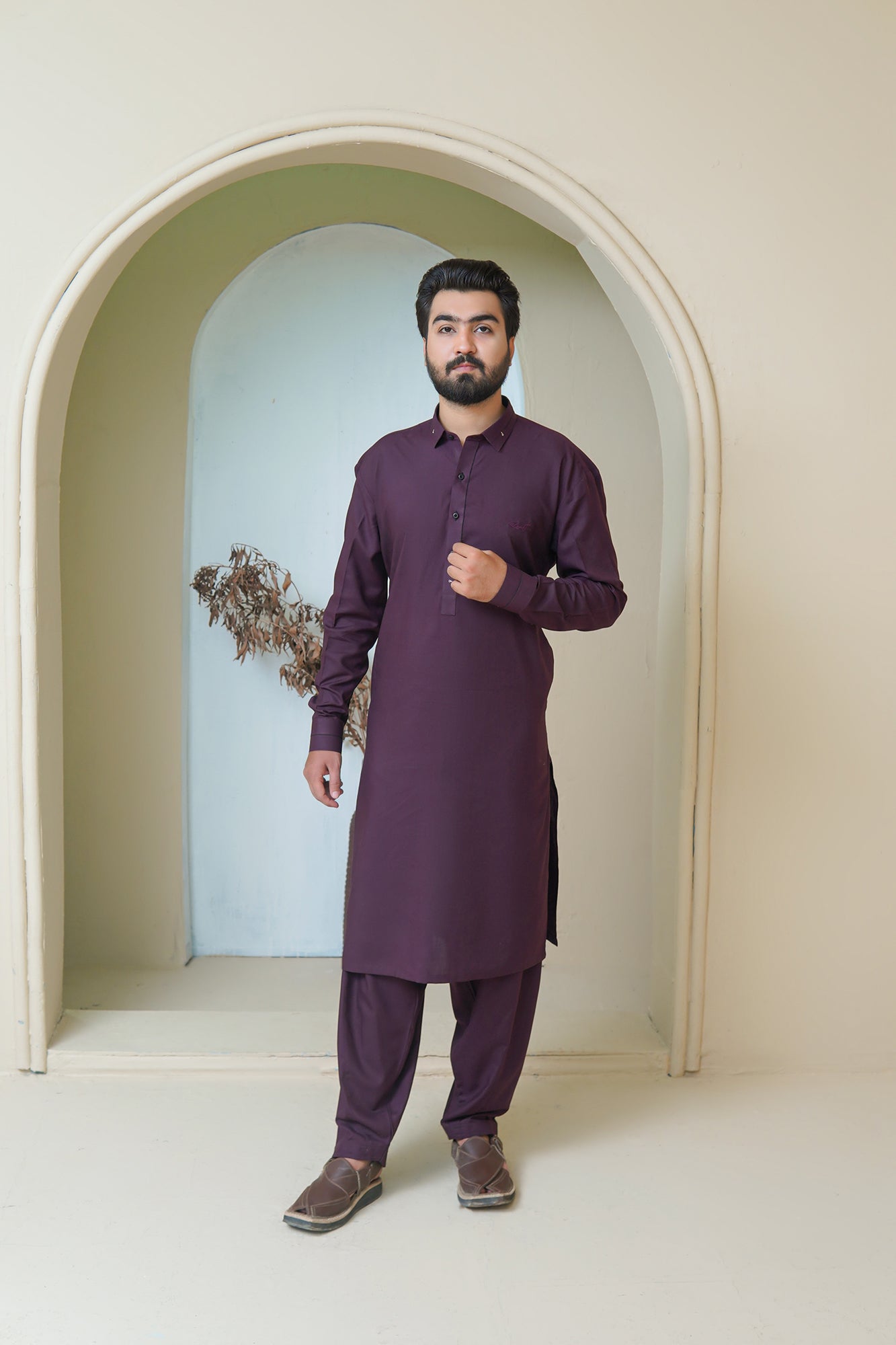 Maroon Mens Kameez Shalwar RJ-KS582