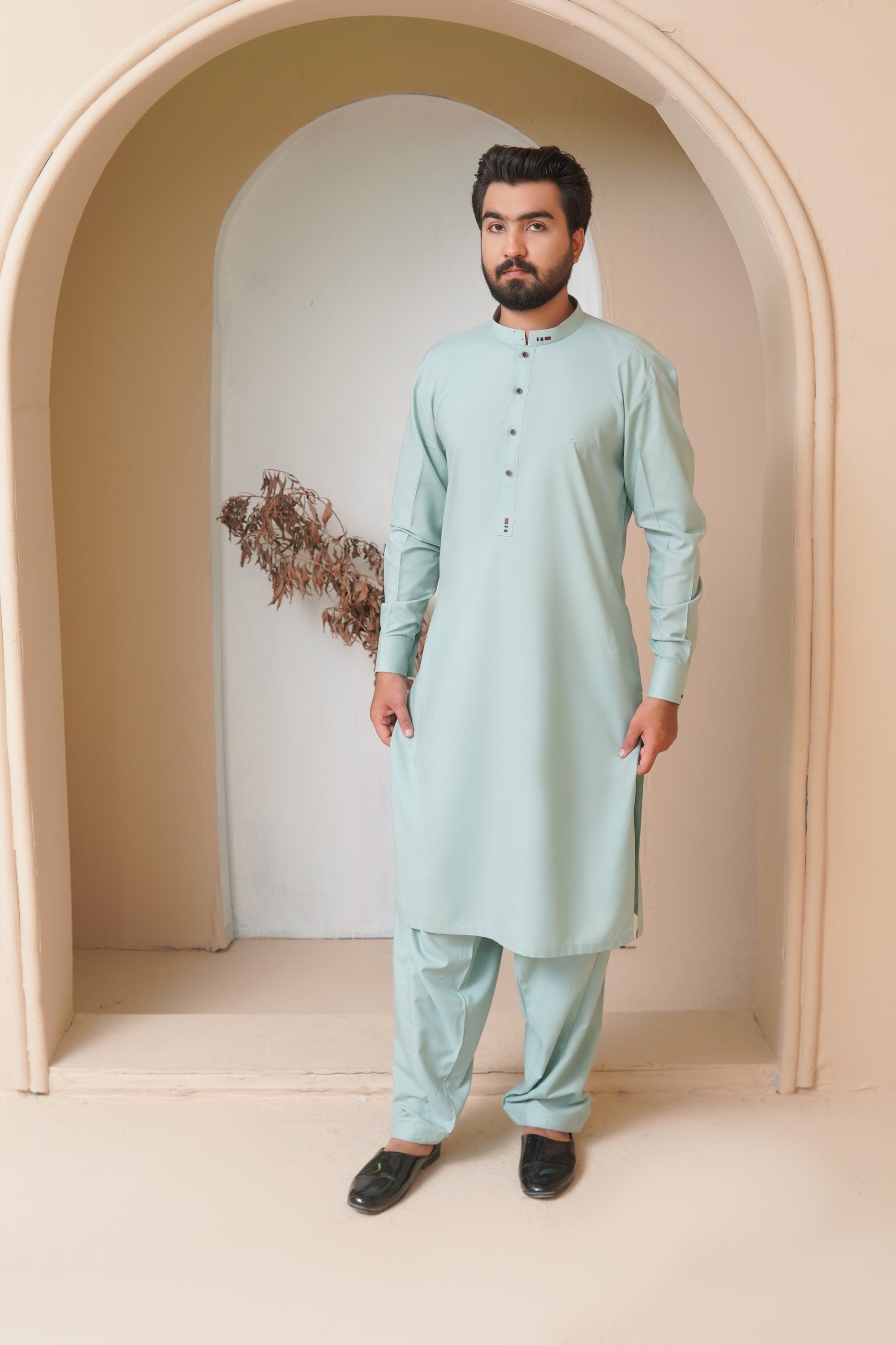 Mint Grey Mens Kameez Shalwar RJ-KS583