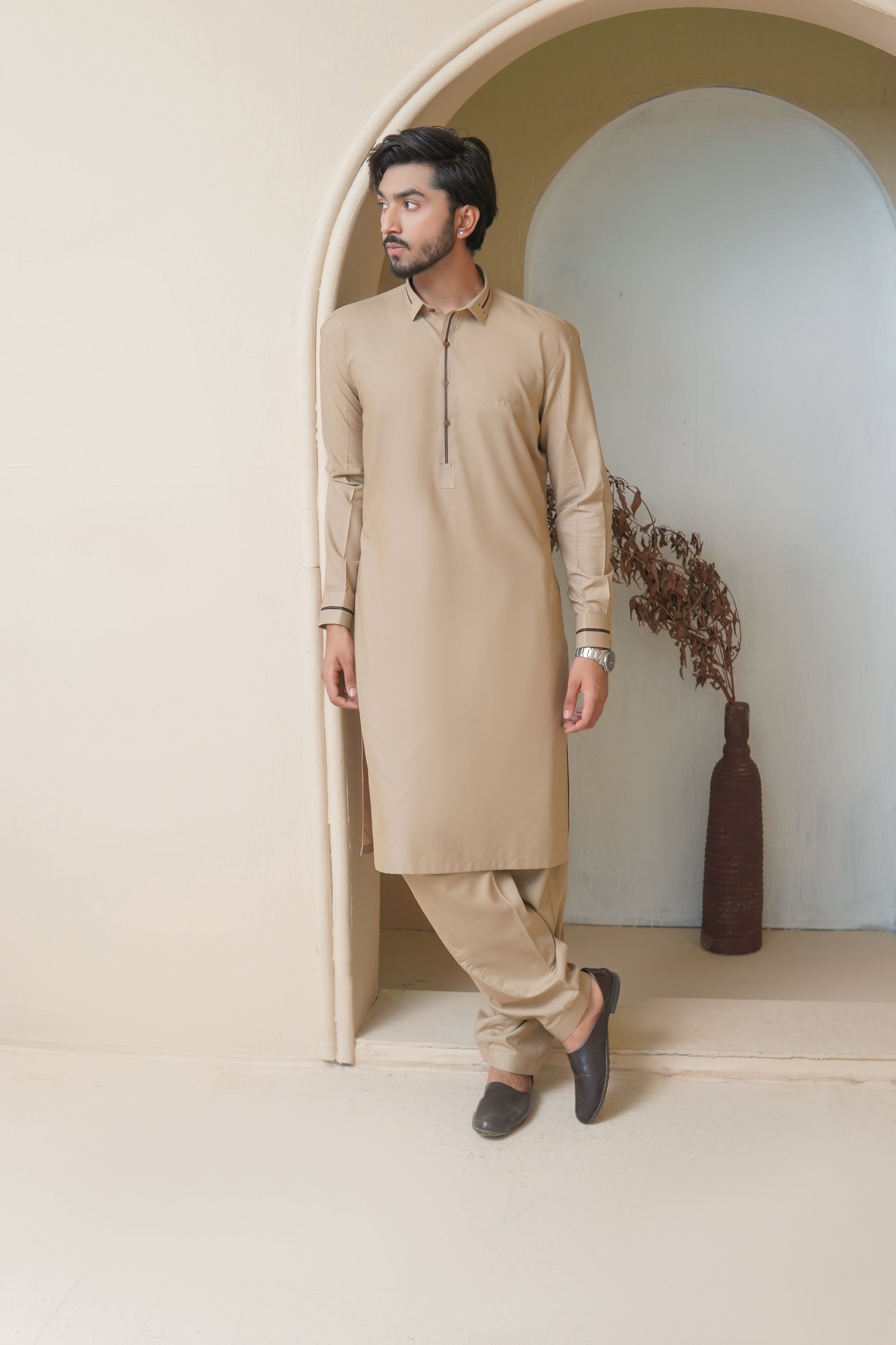 Warm Beige Mens Kameez Shalwar RJ-KS581