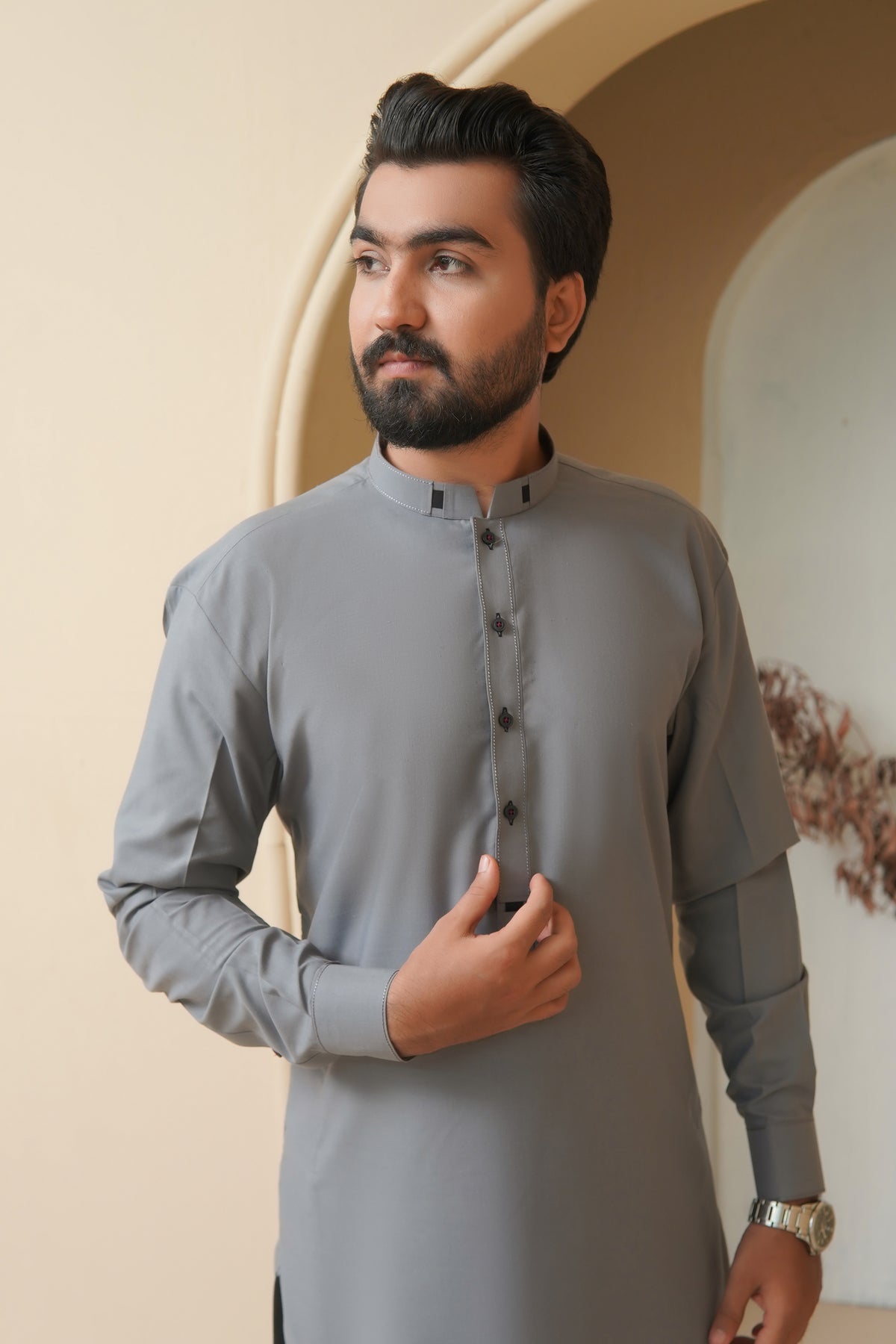 Stone Grey Mens Kameez Shalwar RJ-KS587
